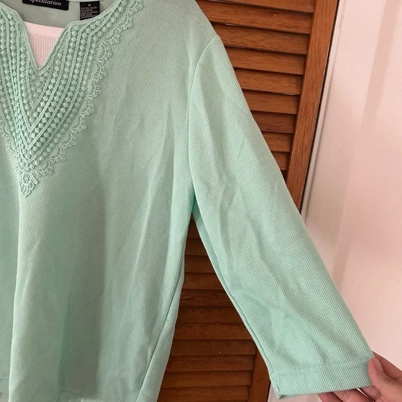 Speculation Women’s Turquoise Laced 3/4 Quarter Sleeve Blouse Sz M - Picture 5 of 6